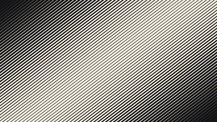 Diagonal Line Halftone Gradation Abstract Pattern. Straight Lines Smooth Gradient Fade Texture Background. Black and White Parallel Stripes Thick to Thin Transition Effect. Vector Illustration.