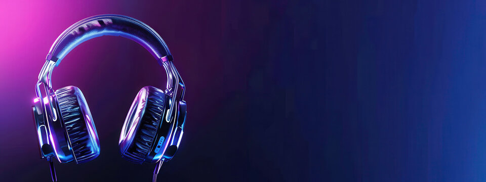 Stylish and modern headphones with vibrant neon lighting against a dark background, ideal for music lovers and audio professionals seeking a fresh look.