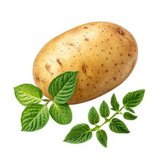 Organic fresh potato with leaves on a transparent background