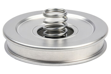 Metal disc with a spring isolated with transparent background