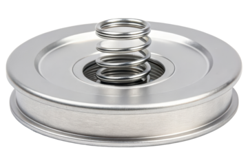 Metal disc with a spring isolated with transparent background