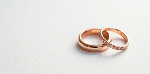 Delicate watercolor wedding rings on white background with subtle texture , delicate, art