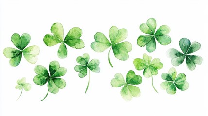 Watercolor clover isolated on white background, Lucky clover leaves with four leaf,Clover flowers background,Patricks day watercolor clipart,Spring flower pattern,St. Patrick s day seamless pattern.