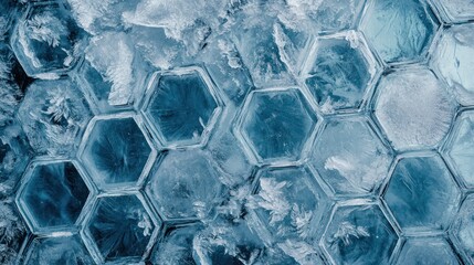 Frosted Honeycomb Design with Icy Blue Tones, Crystalline Hexagonal Grid