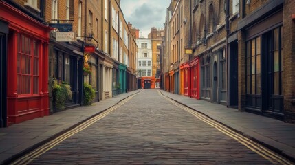 Fototapeta premium Colorful street scene showcasing historical architecture and cobblestone pavement.
