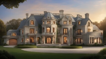 A grand, luxurious mansion with a large
