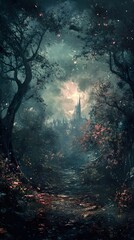 Enchanted Forest Path to a Mysterious Castle