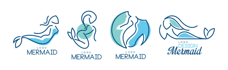 Naklejka premium Mermaid Logo and Label Design Template Vector Set