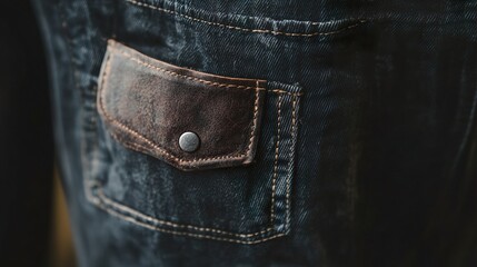 Close-up of a Denim Pocket with Leather Patch