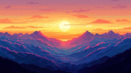 Obraz premium Pixelated Mountain Sunset