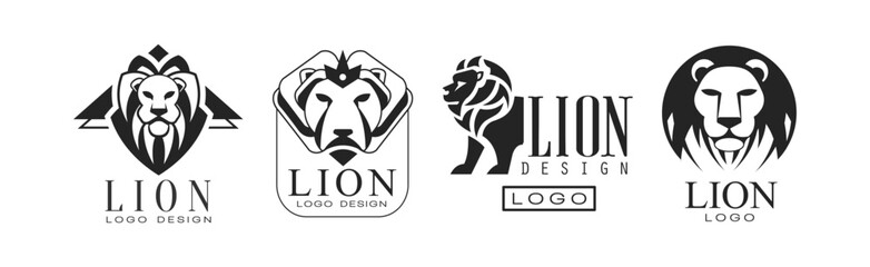 Lion Monochrome Logo and Label Design Vector Set