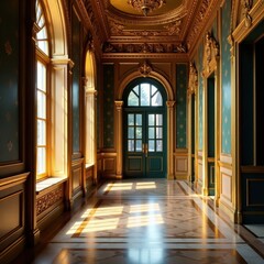 Fototapeta premium Ornate golden walls adorned with intricate patterns and subtle shine, elegance, luxury
