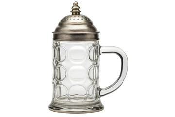 Glass sugar dispenser with metal lid isolated with transparent background