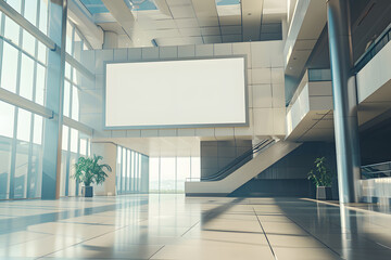A conference entrance featuring a blank empty billboard for mock-up. Generative Ai.