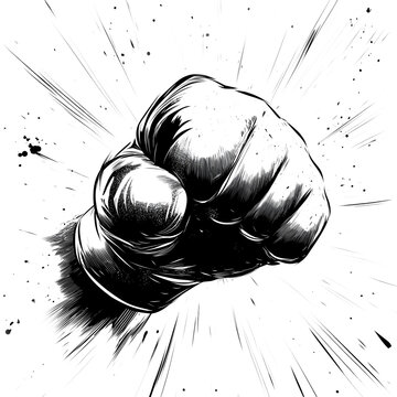 A powerful punch depicted with exaggerated comic-style impact lines, isolated on a white background.