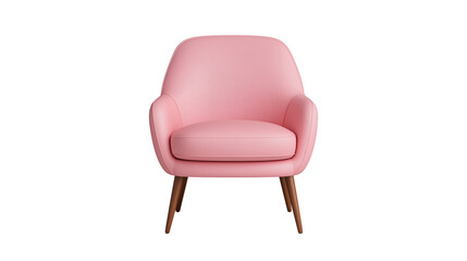 Fototapeta premium Stylish pink armchair with wooden legs against on a transparent background, perfect for modern interior design concepts.