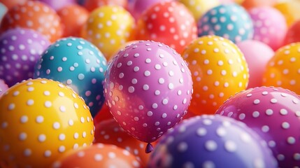 Obraz premium Polka-dot balloons, celebration, studio, joyful background, party decor