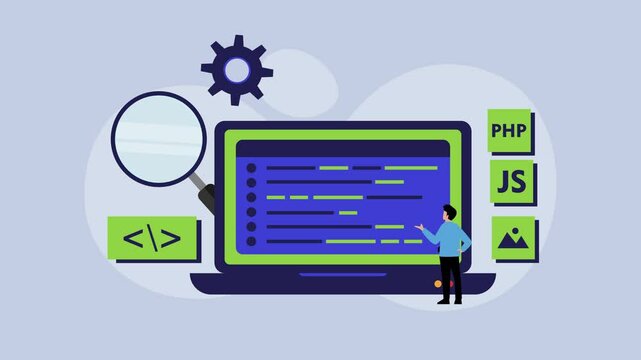 Web Developer Coding on Laptop - Programming and Software Development cartoon animation