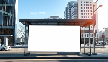 Obraz premium bus stop, urban advertisement mockup, blank billboard, city street, glass shelter