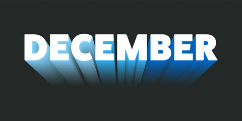 Big Bold Dark 3D December Typography or Banner Design with Gradient Effect. Colors : White, Blue