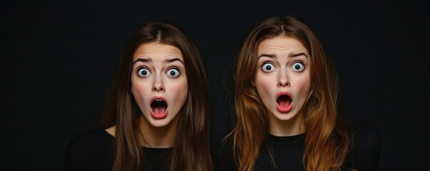 Fototapeta premium Two young woman with shocked expression on their face,