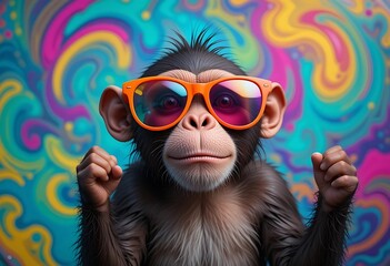 Cool Chimpanzee Wearing Sunglasses Vibrant Swirl Background