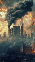 Obraz premium Apocalyptic Cityscape: Industrial Pollution and Environmental Disaster