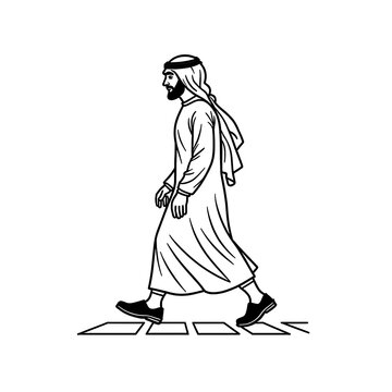 recommend clip art: Man in Traditional Arab Clothing Crossing a Street