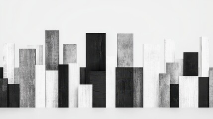 Modern Abstract Arrangement of Vertical Blocks in Black, White, and Gray on Light Background