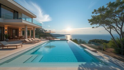 Fototapeta premium Luxury villa with infinity pool and ocean view