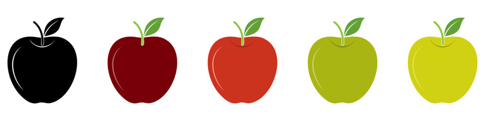 Apple icons. Set of colorful apple icons. Apple fruit symbols. Vector illustration