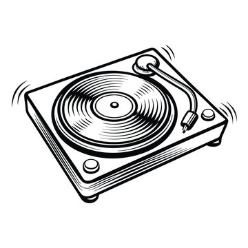 black and white turntable playing music clip art preview