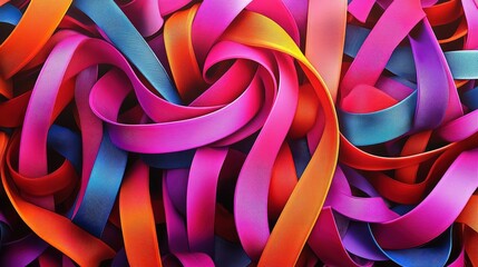 The red, orange, and blue ribbons are interwoven together