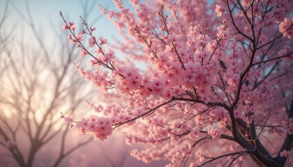 Cherry blossoms at sunrise with pastel sky