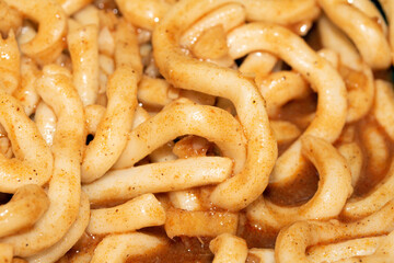 Close up of Egg Noodles in a Thick Sauce Meal