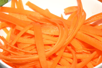 Close Up of Fienly Cut and Sliced Carrot Spegetti Vegetable