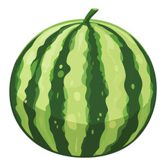 A whole watermelon with a green striped rind, isolated on a white background