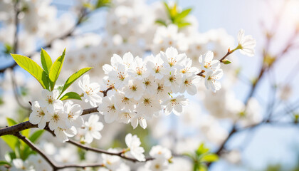 Obraz premium Blooming cherry blossoms in spring sunlight, nature's elegance
