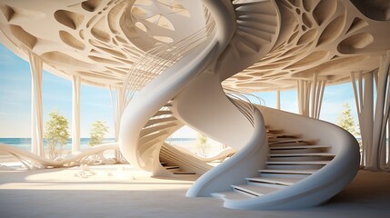 Beautiful view of the spiral staircase inside the building