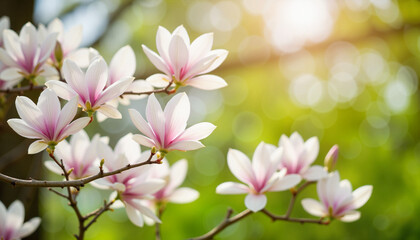 Obraz premium Magnolia blossoms showcasing nature's elegance in serene atmosphere, tranquility