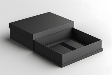 Black product box template mockup, opened and closed box display, sleek and modern design, high-quality texture. Generative Ai.
