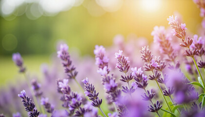 Obraz premium Serene lavender flowers blooming in sunlit field, calming ambiance