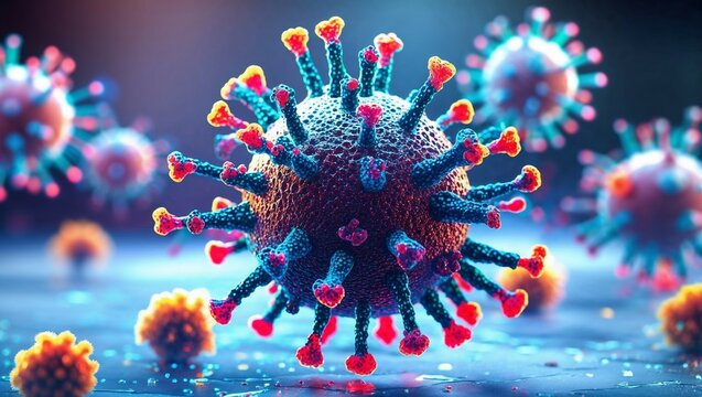 Blue bacteria and virus.