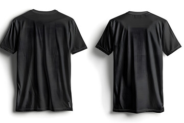 Black t-shirt displayed in a mockup design template, front and back view. Generative Ai.
