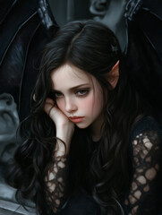 Fototapeta premium portrait of a beautiful elf girl, illustration from a fantasy world, book cover, concept of romantic fantasy and strong female character