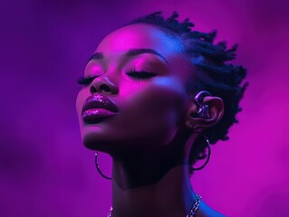 woman with short dreadlocks has her eyes closed on theatre stage