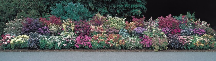 Colorful flower border garden landscaping.  Roadside planting. Nature background