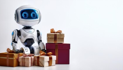 Naklejka premium robot with gift box