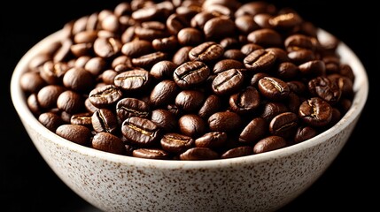 Fototapeta premium Roasted coffee beans in bowl, dark background