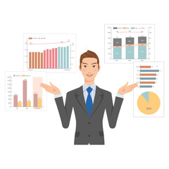 仕事で色々な企画書をプレゼンテーションをする男性会社員